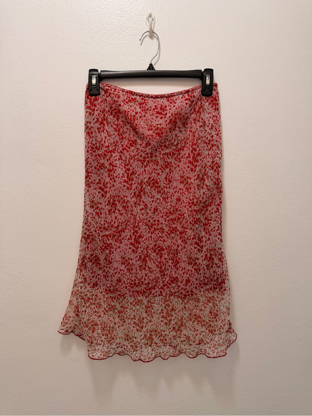 Vintage 90s Janette USA Red Floral Sheer Midi Skirt